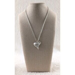 NY & Co Silver Tone Heart Pendant Necklace Satin Finish Layered Chain